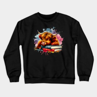 Highland Cow And Books Crewneck Sweatshirt